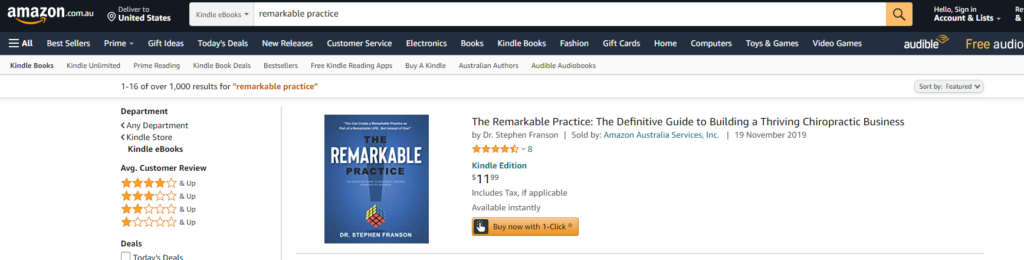 Example of 5-Star Amazon Book Rating For The Remarkble Practice - A Chiropractic Book